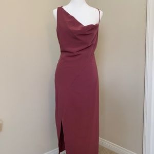 KEEPSAKE THE LABEL MULBERRY DRAPE FRONT SLIT MIDI DRESS